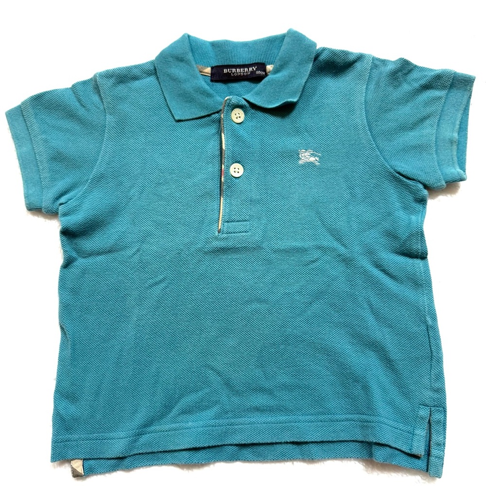 Burberry baby boy polo shirt short sleeve 12-18m blue nova check tops horse